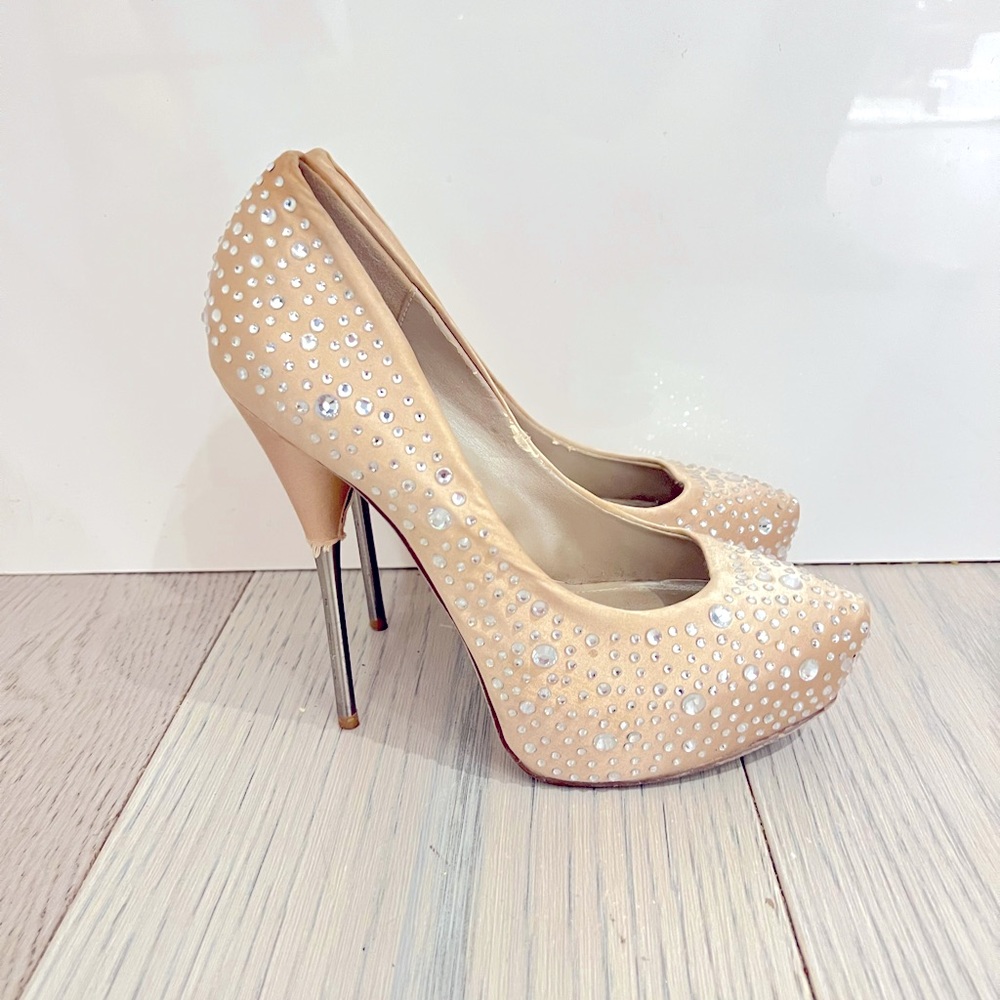 Aldo sparkly rhinestone nude heels sz 38